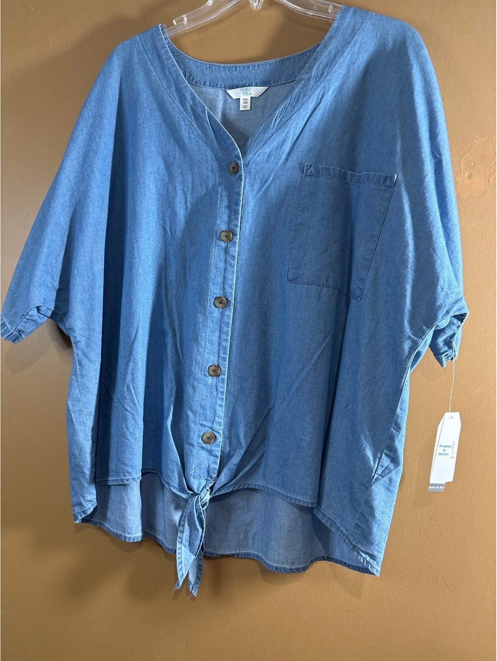 HC1184 Time and Tru Women's XXL (20) Blue Button-Up Tie-Front Shirt